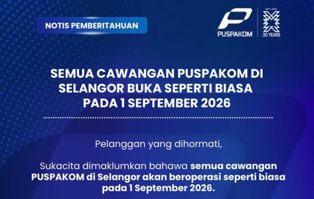 Semua cawangan Puspakom di Selangor dibuka 1 Sept