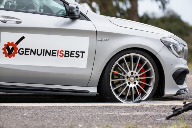 The fake wheel broke at just 50km/h in the pothole test