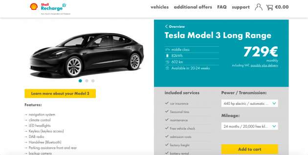 Tesla Model 3, Model Y subscription offered by Shell in Germany; from RM2.7k for 24 month, 20,000 km plan