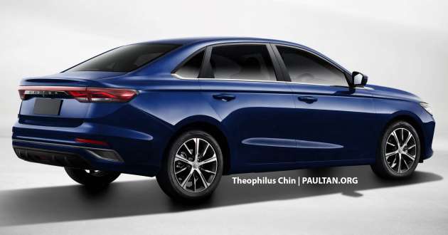 Proton “S50” sedan rendered again – Geely Emgrand base, Binyue facelift front end, honeycomb grille