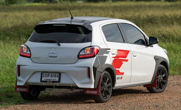 2022 Mitsubishi Mirage Ralliart – eco car is still alive in Thailand; rally-style overfenders, mud flaps, decals