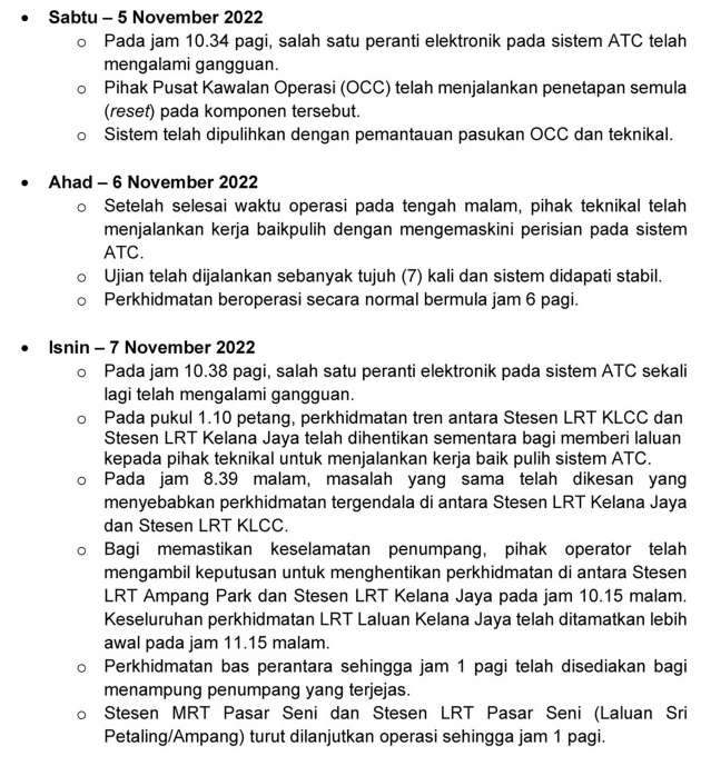 LRT Kelana Jaya Line disruption due to Automatic Train Control (ATC) electronics malfunction