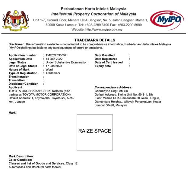 Toyota Raize Space trademarked – 3-row Ativa?