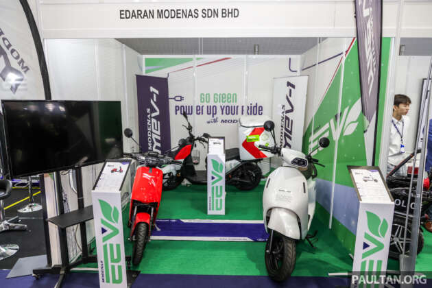 Modenas MEV-1, MEV-2 and MEV-3 electric scooters on display at IGEM – fleet use only, not for public sale yet
