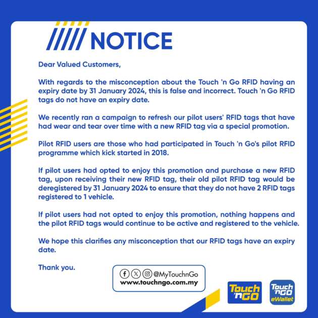 No, your TnG RFID pilot tags are not going to expire