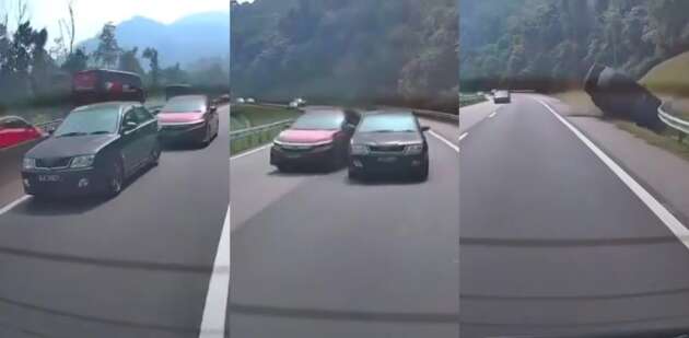 Road rage incident on Karak Highway leaves Proton Waja overturned and two injured in dramatic accident