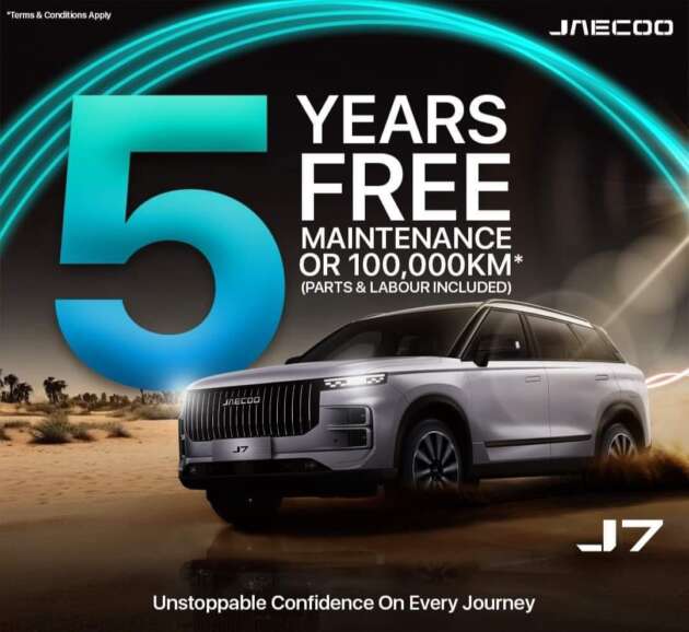 Jaecoo J7 now with 5-year free maintenance, parts and labour – promo for registrations before Dec 31, 2024