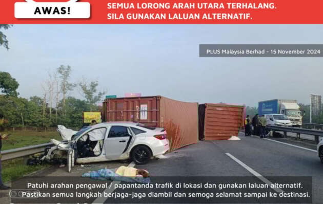 Container lorry crashes through highway divider in Simpang Renggam – one dead, several injured
