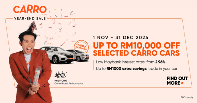 Carro Certified 2024 Year-End Sale – enjoy savings up to RM10k, 2.96% Maybank interest, 12 month warranty
