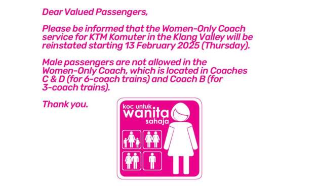 KTM Komuter women’s-only coach reinstated today