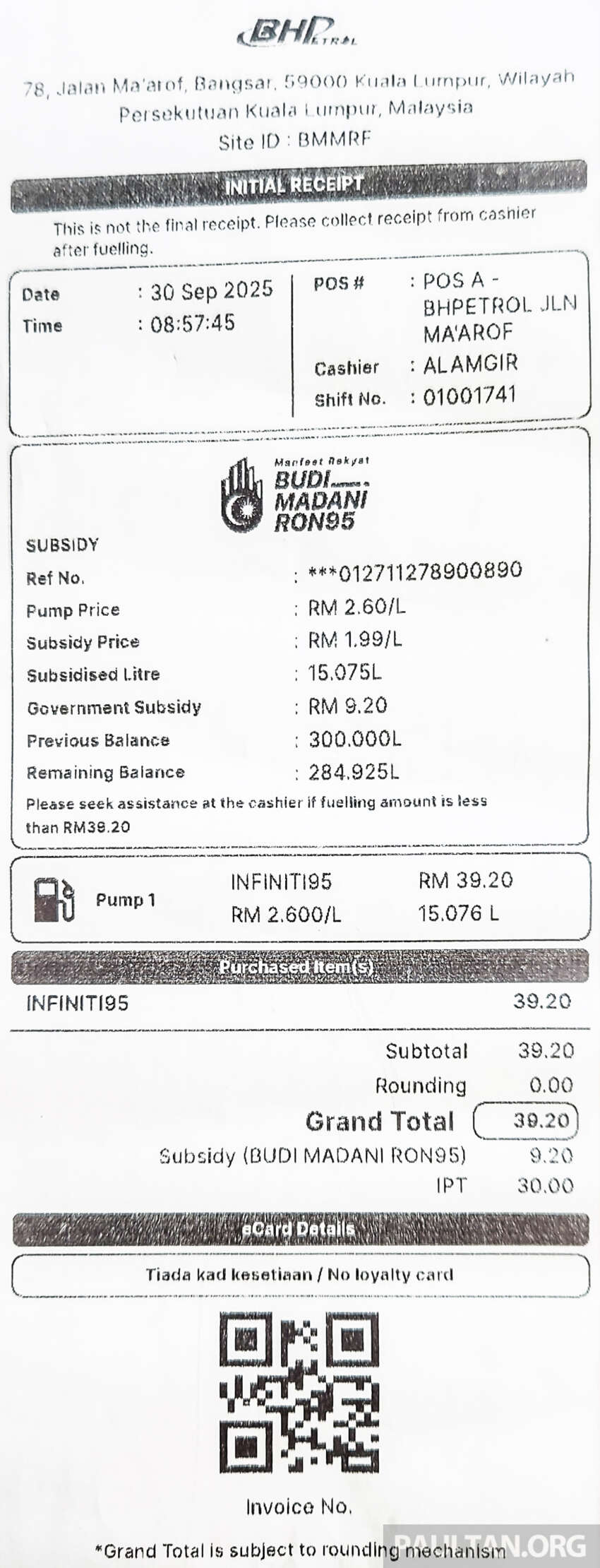 Budi95: Pump displays price based on RM2.60 – see Petronas, Shell, BHPetrol, Petron, Caltex receipts here 1976512