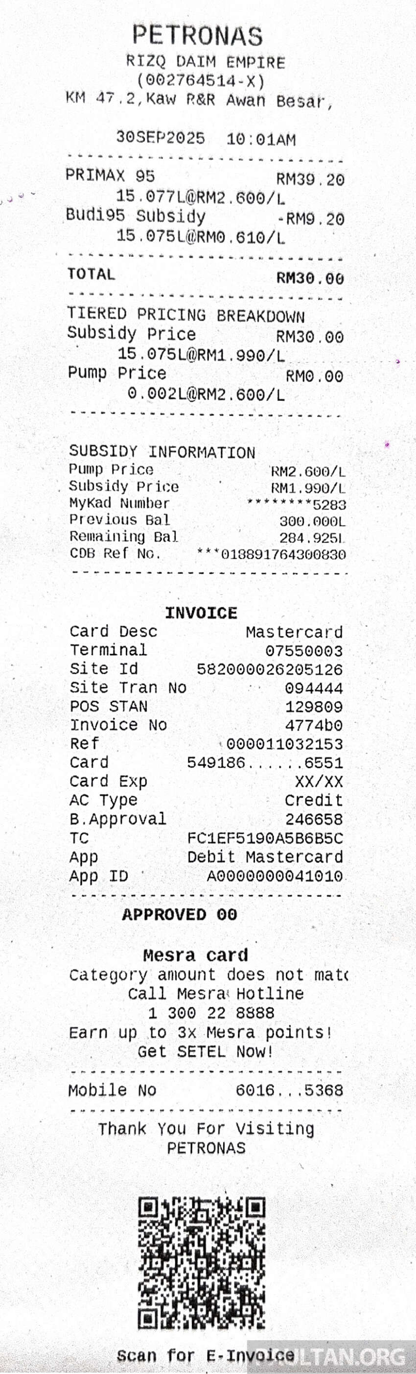 Budi95: Pump displays price based on RM2.60 – see Petronas, Shell, BHPetrol, Petron, Caltex receipts here 1976475