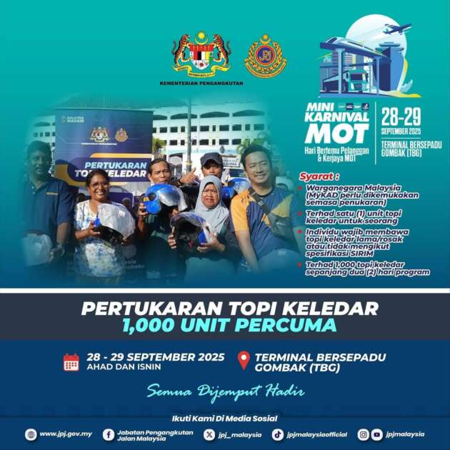 MOT and JPJ to hand out free helmets – Sept 28-29