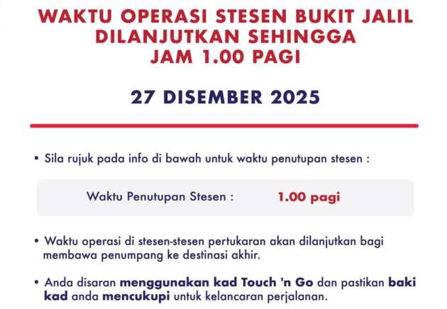 LRT Bukit Jalil operation hours extended to 1am on December 27 for Thalapathy Thiruvizha concert