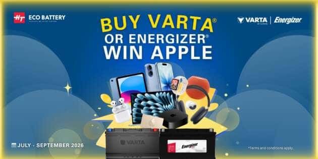 Buy VARTA, Energizer batteries, enjoy German tech trusted by top OEMs; win Apple products in lucky draw