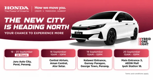 2026 Honda City facelift preview heads north – Alor Setar, George Town, Juru Auto City 24h, Ipoh; Sept 18-20