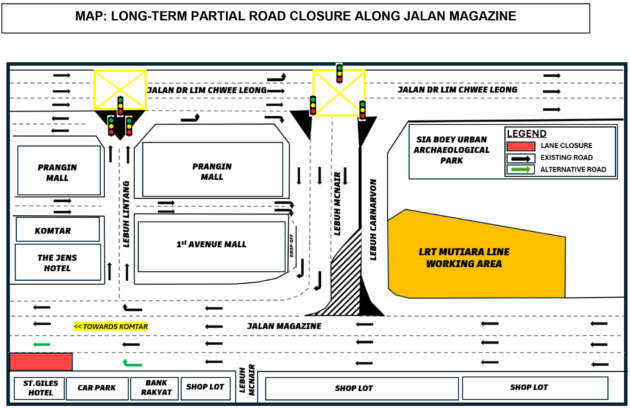 Traffic diversion along Jalan Sultan Azlan Shah from Sept 12, 2026-July 31, 2027 for Penang Mutiara Line LRT