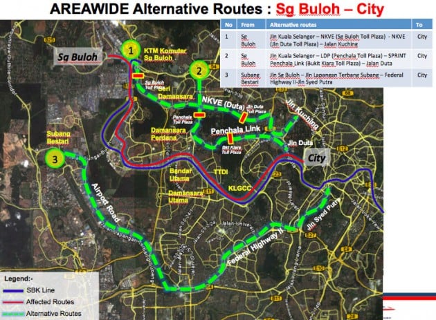 MRT 1 KL Mass Rapid Transit system construction – a series of proposed alternative routes for motorists